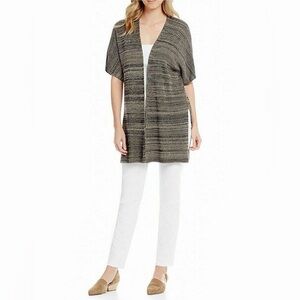 Eileen Fisher Sleek Cardigan Tencil Knit Small Medium Straight Hem Heather Soft